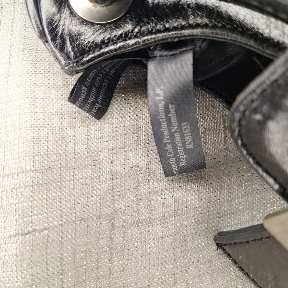 Kenneth‎ Cole New York Black Leather Med Small Hobo Buckle Accent Handbag Purse